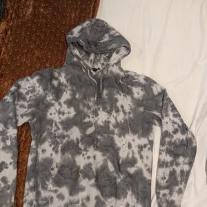 Men's Black and Gray Tie-Dye Zip-Up Hoodie